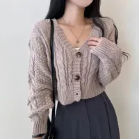 Cable Knit Crop Cardigan Sweater thumbnail 3