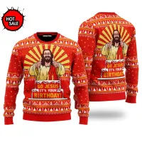 Happy Birthday Jesus 3D Ugly Christmas Sweatshirt thumbnail 1