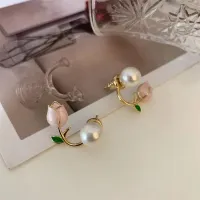 Pink Tulip Pearl Stud Earrings with Zircon thumbnail 5