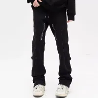 Black Y2K Cargo Jeans with Side Zipper thumbnail 3