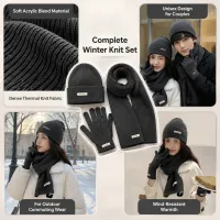 Winter Knit Beanie Scarf Gloves Set thumbnail 4