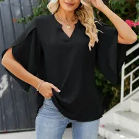 Women Summer Chiffon V-Neck Flare Sleeve Blouse thumbnail 4