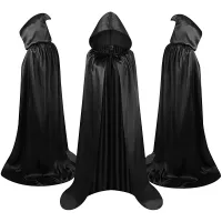 Black Hooded Witch Cloak Cape thumbnail 1