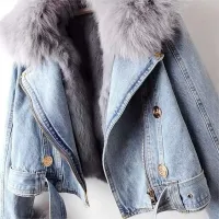 Women Faux Fur Lined Denim Jacket thumbnail 2