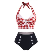 Women's Tummy Control Plaid Tankini thumbnail 1