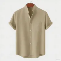Men's Linen Short-Sleeve Collared Shirt thumbnail 4