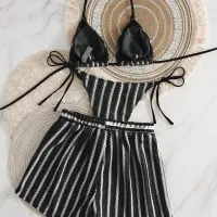 Women's 3-Piece Mesh Lace-Up Bikini Set thumbnail 5
