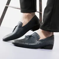 Black Woven Leather Square Heel Slip-on Shoes thumbnail 1