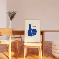 Retro Thumbs Up Blue Canvas Art Print thumbnail 3