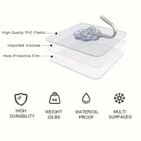 Heavy Duty Transparent Adhesive Wall Hooks, No Drill No Residue Clear Hooks, Waterproof Strong Sticky Hooks for Bathroom Kitchen Hanging Towel Key Cutlery, Damage-Free Removable Home Storage Organizer thumbnail 6
