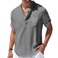 Cotton Linen Henry Collar T-Shirt thumbnail 2