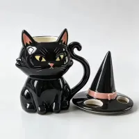 Black Cat Witch Hat Lid Halloween Mug thumbnail 1