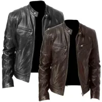 Men's PU Leather Bomber Jacket thumbnail 1