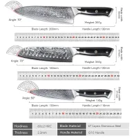 TURWHO 3PC Damascus Kitchen Knives Set thumbnail 6