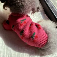 Cherry Print Knitted Winter Dog Sweater thumbnail 2