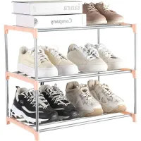 Pink 3-Tier Narrow Stackable Shoe Rack thumbnail 1