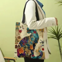 Ethnic Flower Cat Pattern Tote Bag thumbnail 4