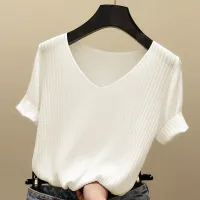 Summer V-Neck Ribbed Pullover Sweater thumbnail 1