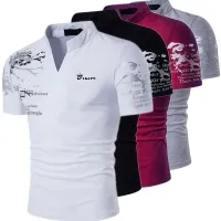 Men's Graphic Print V-Neck Polo Shirt thumbnail 1