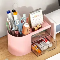 Simple Pen Holder With Drawer Multifunction Desktop Organizer Stationery Storage Box Student Office Desk Decorations thumbnail 3