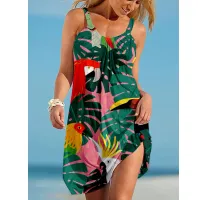 Sunflower Parrot Print Mini Beach Dress thumbnail 5