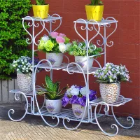 4 Tier Metal Plant Stand Indoor Outdoor Black White thumbnail 2