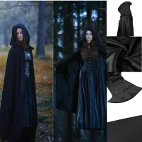 Black Hooded Witch Cloak Cape thumbnail 3