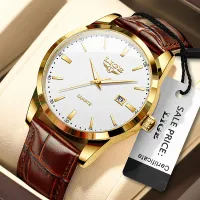LIGE Men's Brown Leather Chronograph Watch thumbnail 6