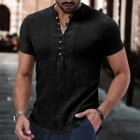 Men's V-Neck Cotton Linen Shirt thumbnail 2
