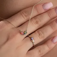 Personalized Heart Birthstone Necklace & Ring Set thumbnail 2