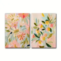 Boho Peach Floral Canvas Print Set thumbnail 5