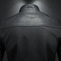 Men's Slim Fit Stand Collar Leather Jacket thumbnail 2