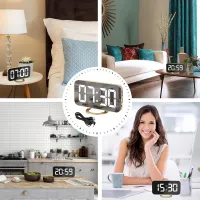 LED Mirror Alarm Clock with USB Charger thumbnail 6