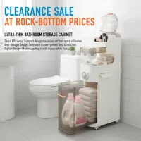 Slim Bathroom Storage Cabinet with Wheels thumbnail 2