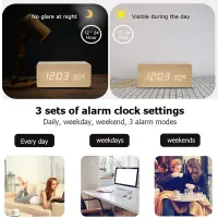 Wooden Digital Alarm Clock with Temperature thumbnail 4