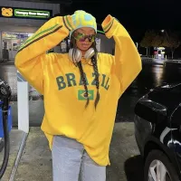 Brazil Flag Y2K Oversized Hoodie thumbnail 1