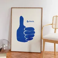 Retro Thumbs Up Blue Canvas Art Print thumbnail 1
