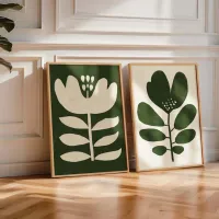 Boho Moss Green Floral Canvas Print thumbnail 1