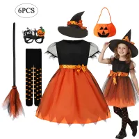 Girls Halloween Pumpkin Witch Costume thumbnail 2