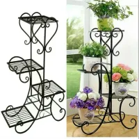4 Tier Metal Plant Stand Indoor Outdoor Black White thumbnail 1