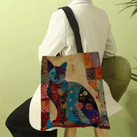 Ethnic Flower Cat Pattern Tote Bag thumbnail 6