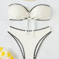 White Strapless Lace-up Bikini Set thumbnail 3