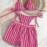 Women's 3-Piece Mesh Lace-Up Bikini Set thumbnail 3