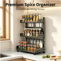 3-Tier Black Metal Spice Rack Organizer thumbnail 3