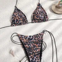 Leopard Print String Bikini thumbnail 1