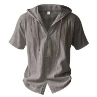Cotton Linen Hooded Shirt thumbnail 3