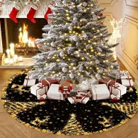 Black & Gold Glitter Christmas Tree Skirt thumbnail 2