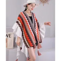 Bohemian Striped Tasseled Poncho Wrap thumbnail 6