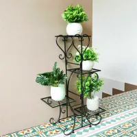 4 Tier Metal Plant Stand Indoor Outdoor Black White thumbnail 3