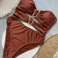 Metal Ring Cut Out Bandeau One Piece Swimsuit thumbnail 5